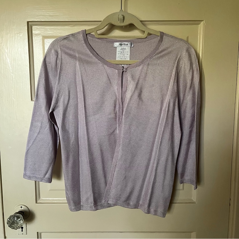 MaxMara light purple taupe single button cardigan sweater